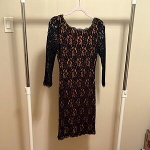 Babaton Gorgeous Black Lace / Nude Underlay Midi Stretch Dress